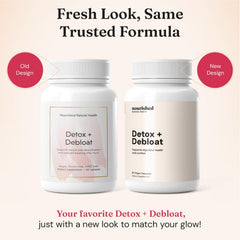 Nourished Natural Health Detox + Debloat ingredients emphasize herbal support for liver and gut balance.