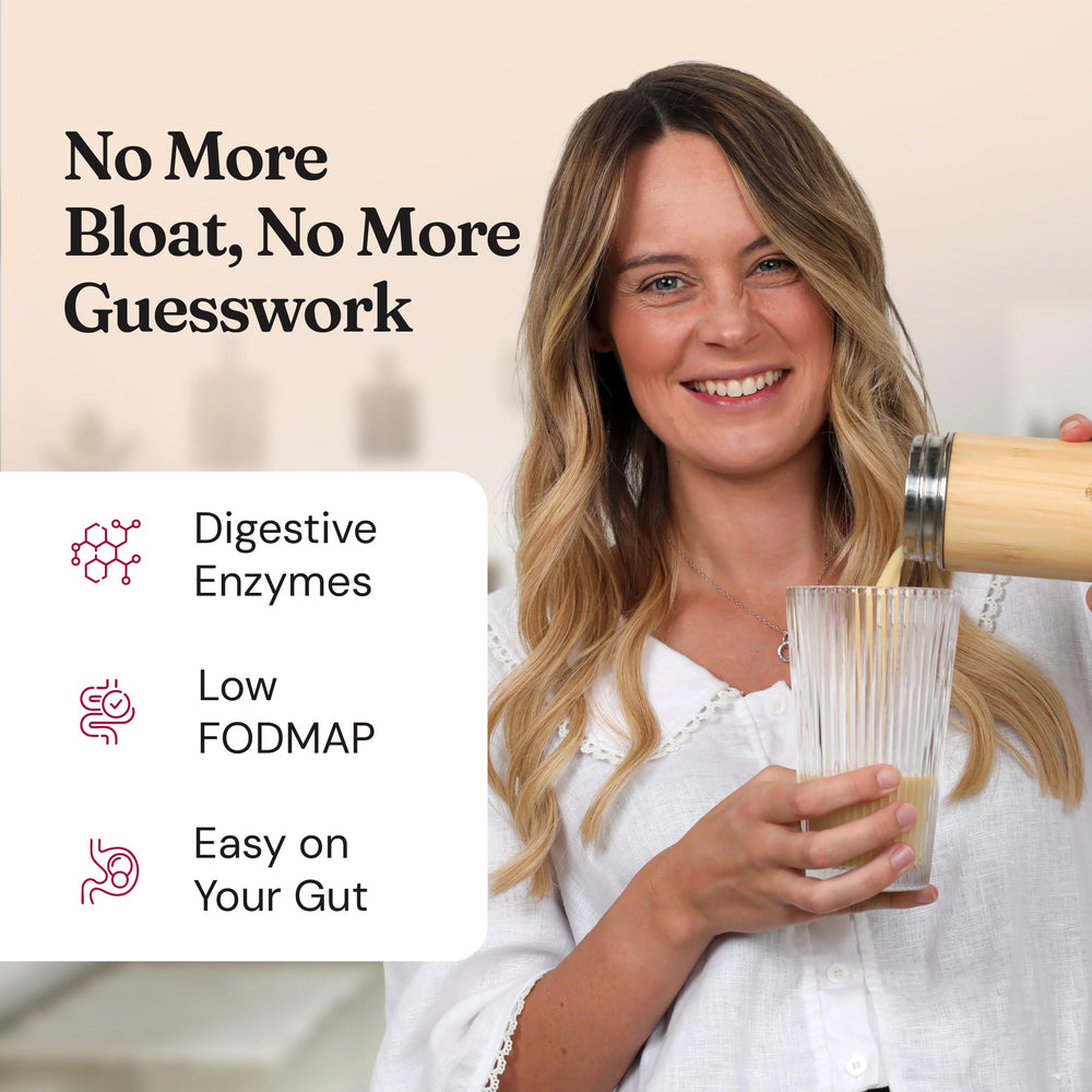 Nourished Natural Health FloFit digestive enzyme label highlights easy digestion.
