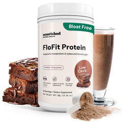 Nourished Natural Health FloFit pea protein powder in a bag for smooth digestion and low carbs