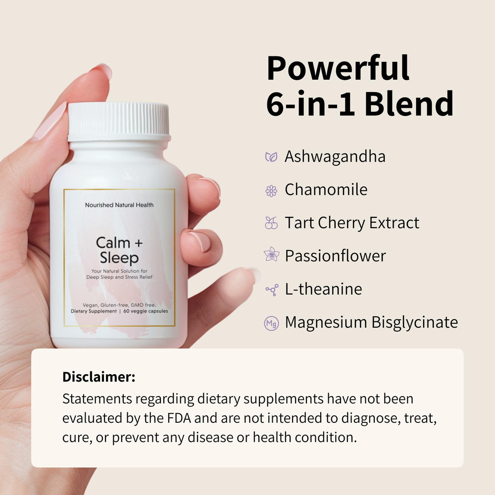 Nourished Natural Health Calm + Sleep is melatonin-free for sensitive evenings
