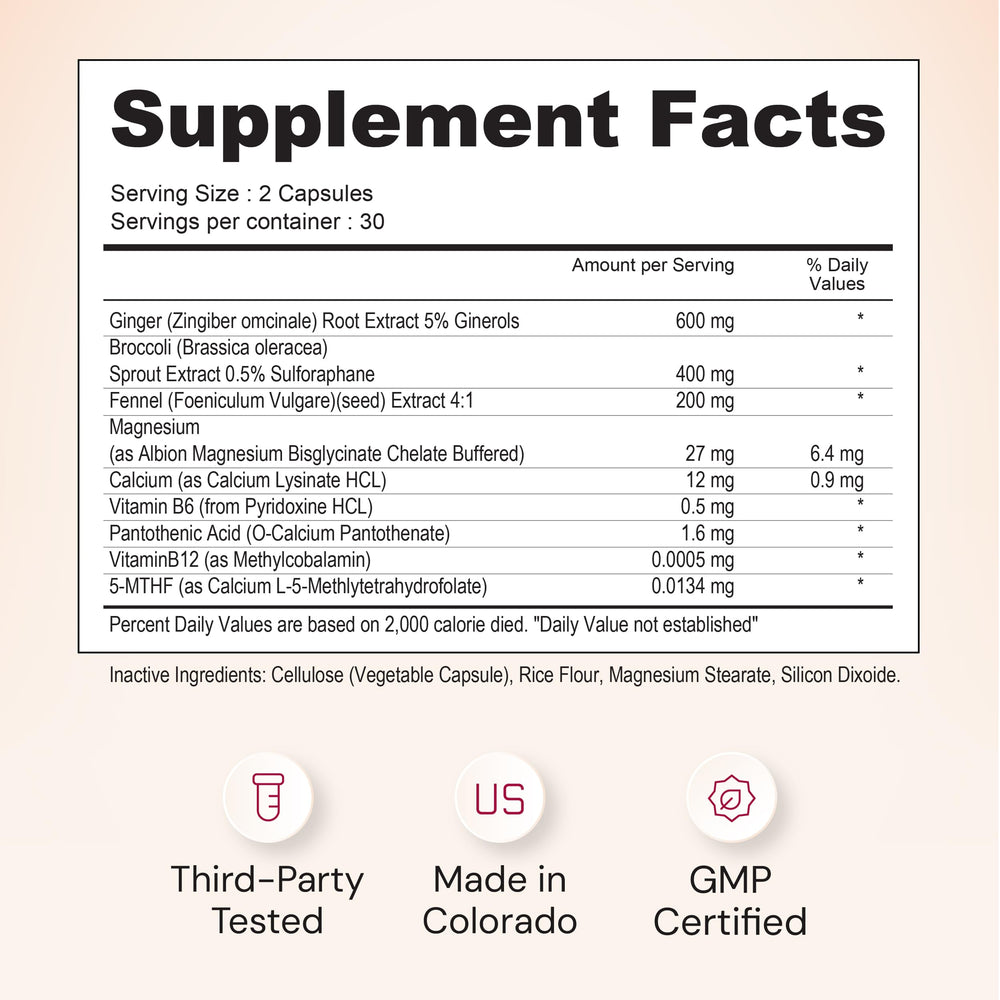 Nourished Period + PMS Repair ingredient overview with ginger and fennel for natural support.