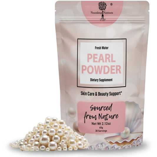 Nourishing Nutrients Pearl Powder bottle for skin radiance and daily beauty.