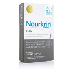 Nourkrin Man daily tablets shown for routine use.