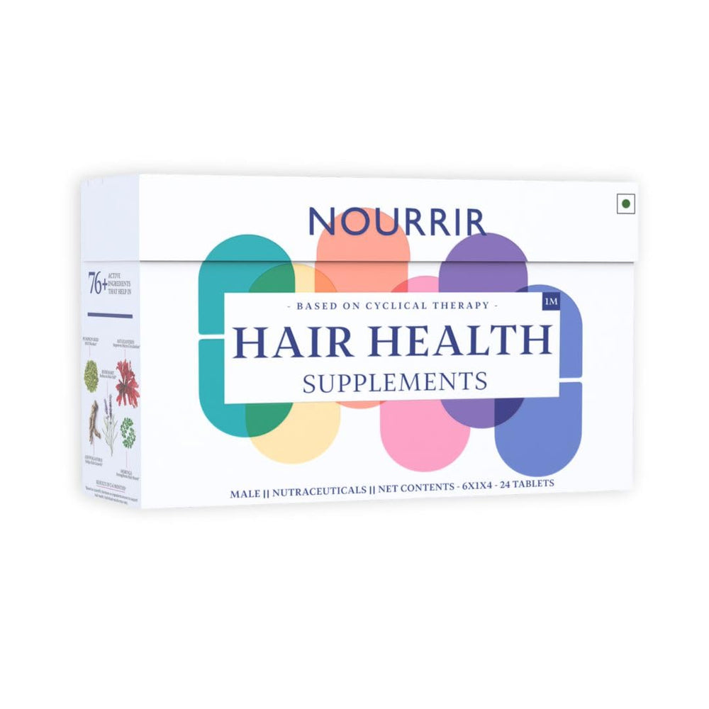 NOURRIR men's hair growth tablets bottle showing daily-use design for healthier hair