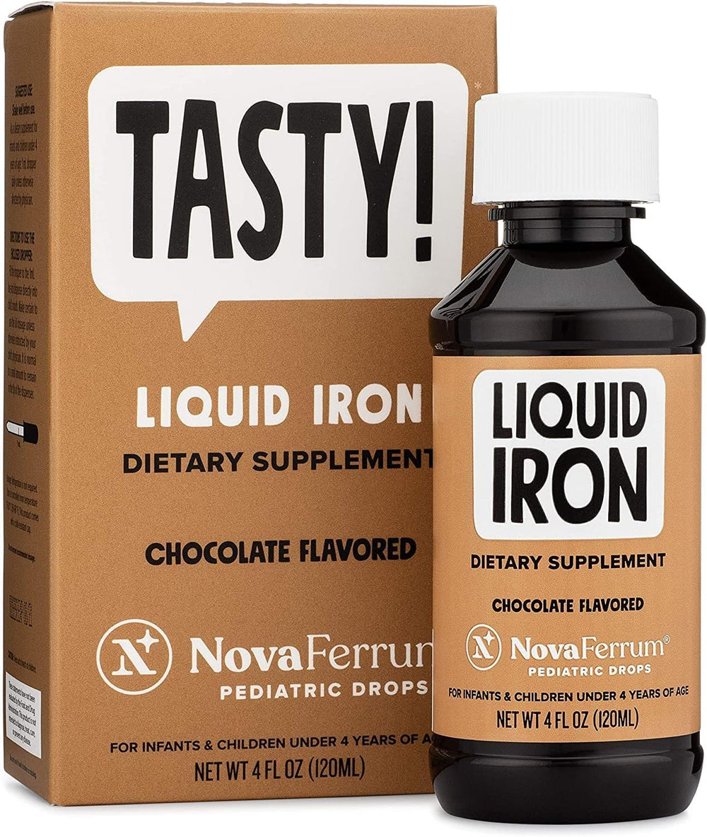 NovaFerrum Tasty chocolate-flavored drops bottle appealing to kids and supporting daily iron intake