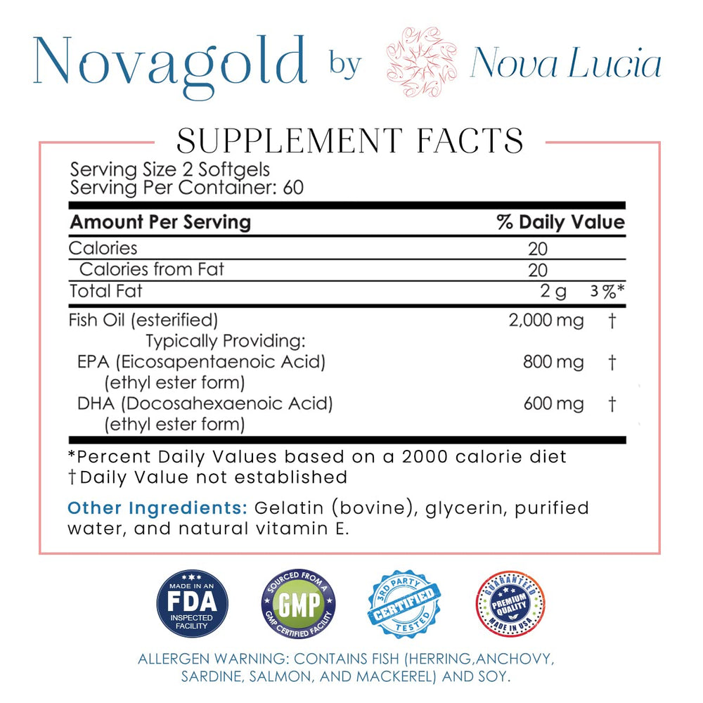 NovaGold Omega 3 softgels on a spoon illustrating easy swallowing