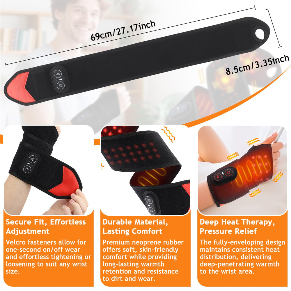 Novalume red light wrist wrap heat settings display shows temperature options