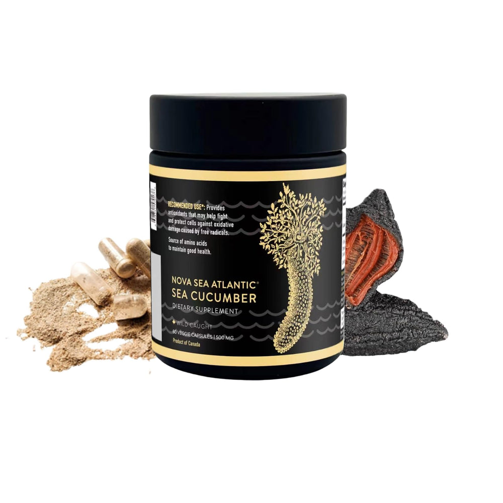 Nova Sea Atlantic sea cucumber bottle, convenient daily supplement for overall well-being.