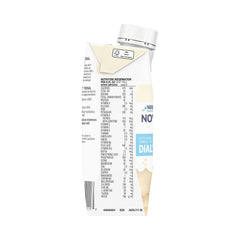 Novasource Renal Vanilla carton back shows nutrition facts and protein content