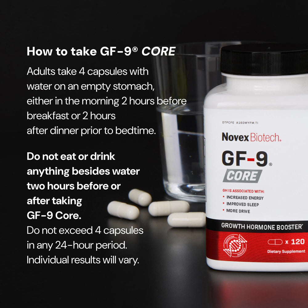 Novex Biotech GF-9 Core packaging and label design.