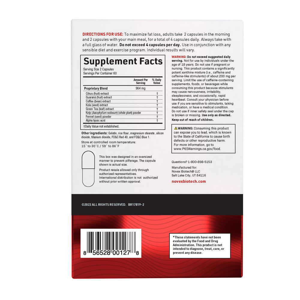 Novex Biotech ThermoDyne packaging-display with branding and dosage count