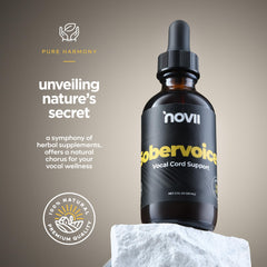 NOVII Sobervoice drops in use, ready for quick vocal relief.