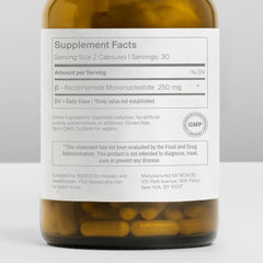 Novos Boost NMN ingredients strip emphasizes high purity.