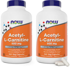 NOW Foods Acetyl L-Carnitine 500mg bottle front for daily energy support.