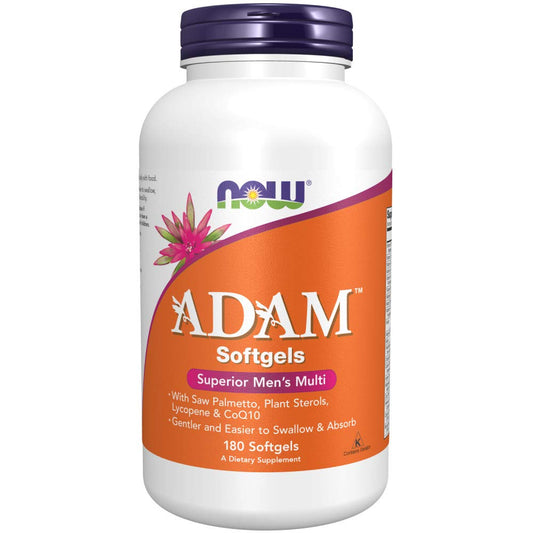 NOW Foods Adam bottle with softgels for daily men's nutrition and vitality.