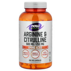 NOW Foods Arginine & Citrulline bottle with capsules for daily amino acid support