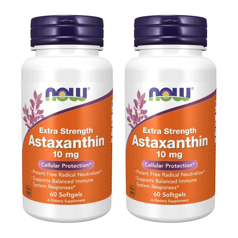 NOW Foods Astaxanthin 10mg softgel bottle with label for everyday vitality
