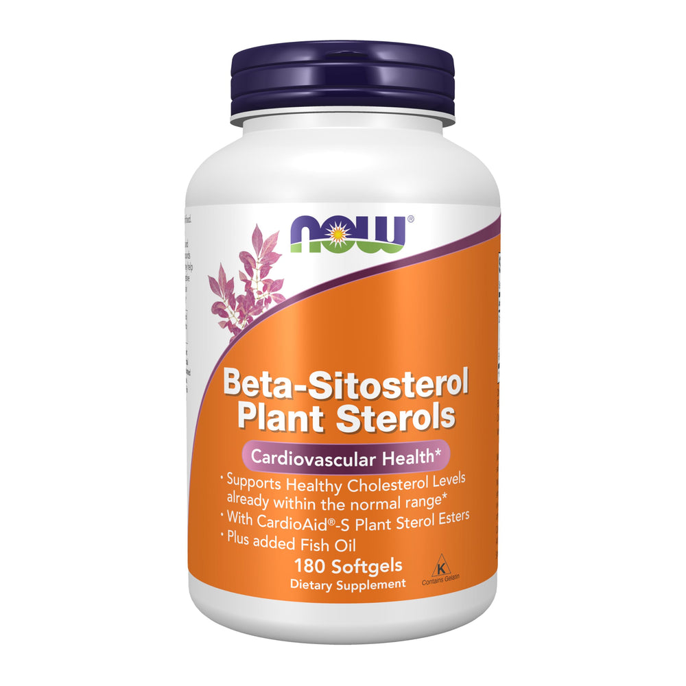 NOW Foods Beta-Sitosterol Plant Sterols bottle with CardioAid-S labeling for heart health support