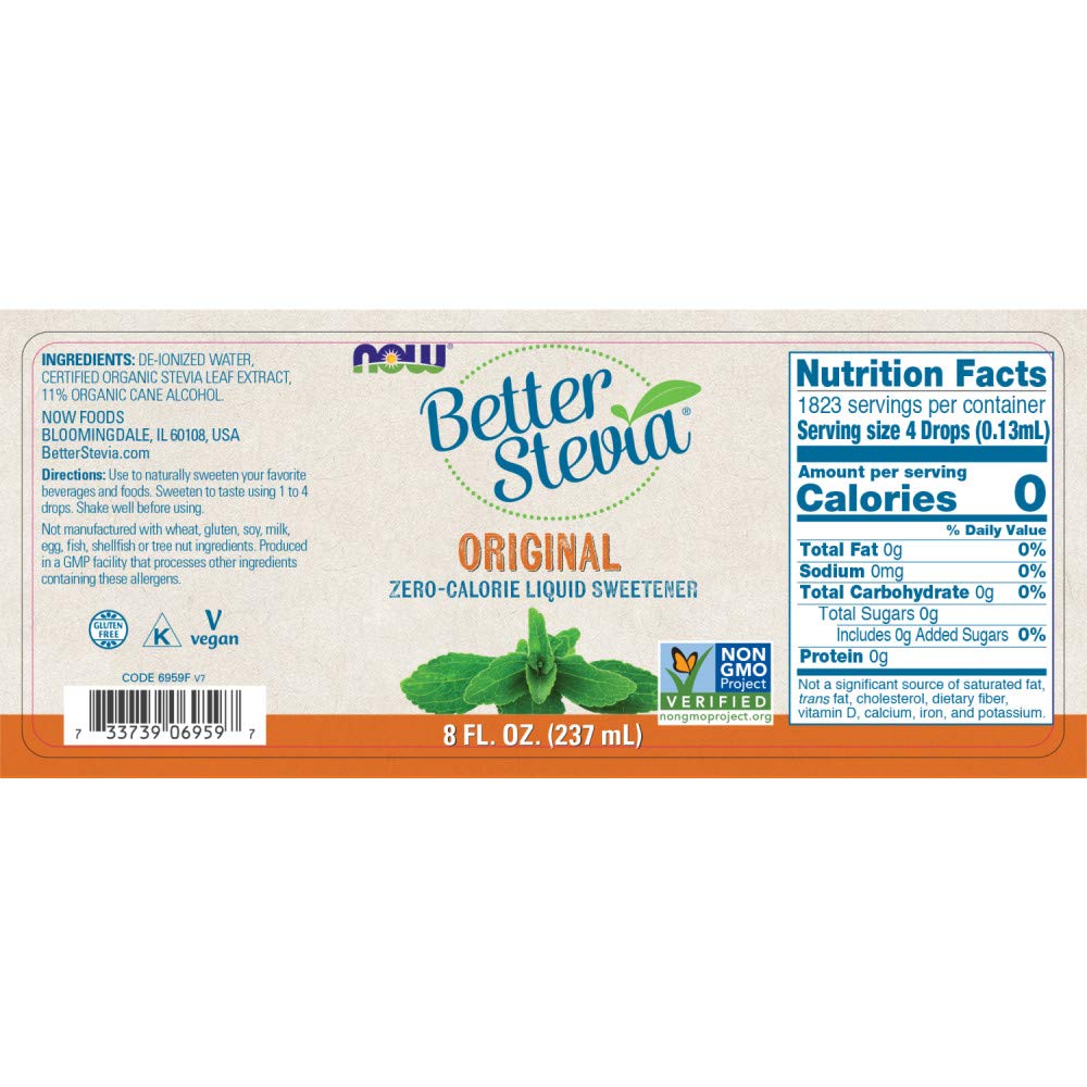 NOW Foods BetterStevia liquid pour for quick-dissolving natural sweetness in beverages