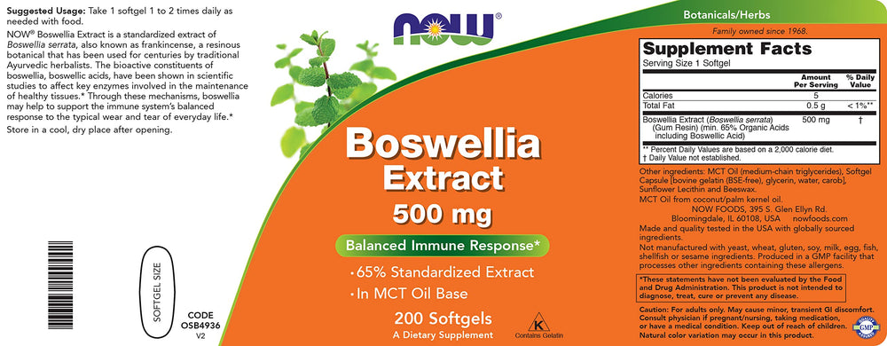 Softgels being poured from NOW Boswellia bottle for easy dosing.