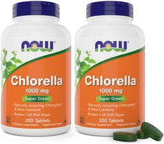 NOW Foods Chlorella 1000 mg tablets bottle front for daily greens