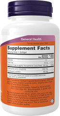 NOW Foods CoQ10 400 mg softgels closeup, convenient daily energy and vascular support