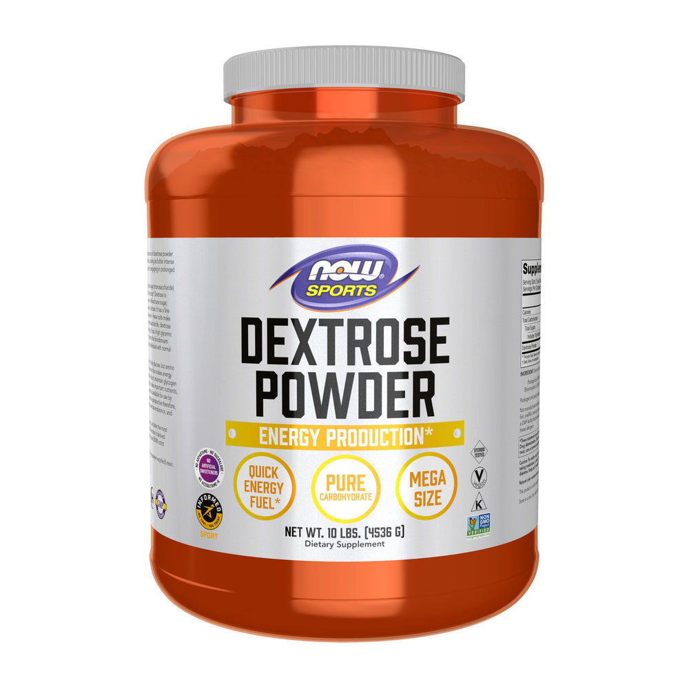 NOW Foods Dextrose powder bottle closeup for energy support during workouts