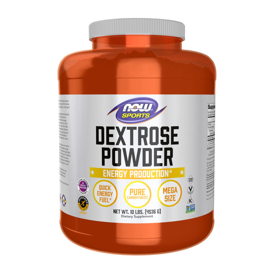 NOW Foods Dextrose powder bottle closeup for energy support during workouts
