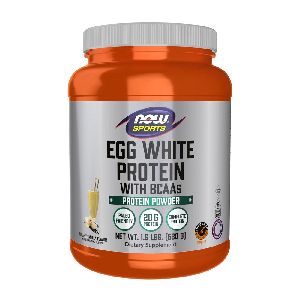 NOW Foods Egg White Protein Creamy Vanilla bottle ready for daily shakes