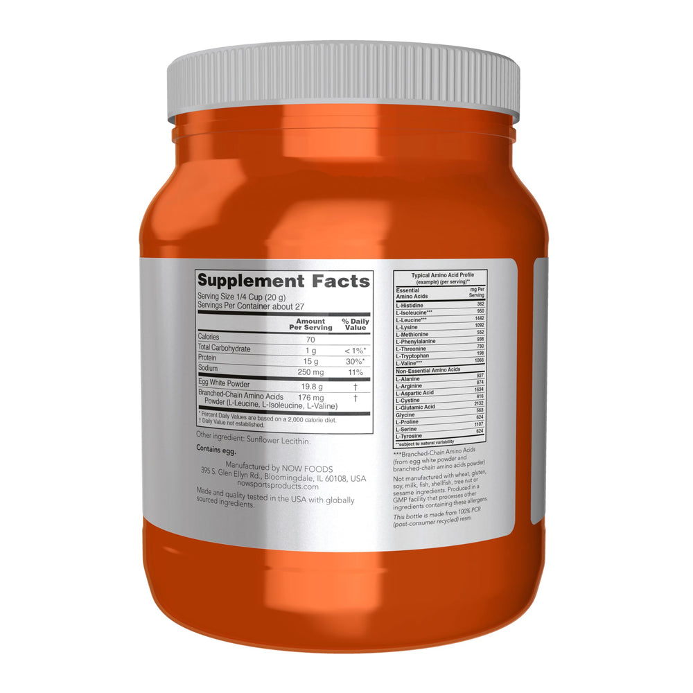 NOW Foods Egg White Protein scoop ready for precise serving in shakes