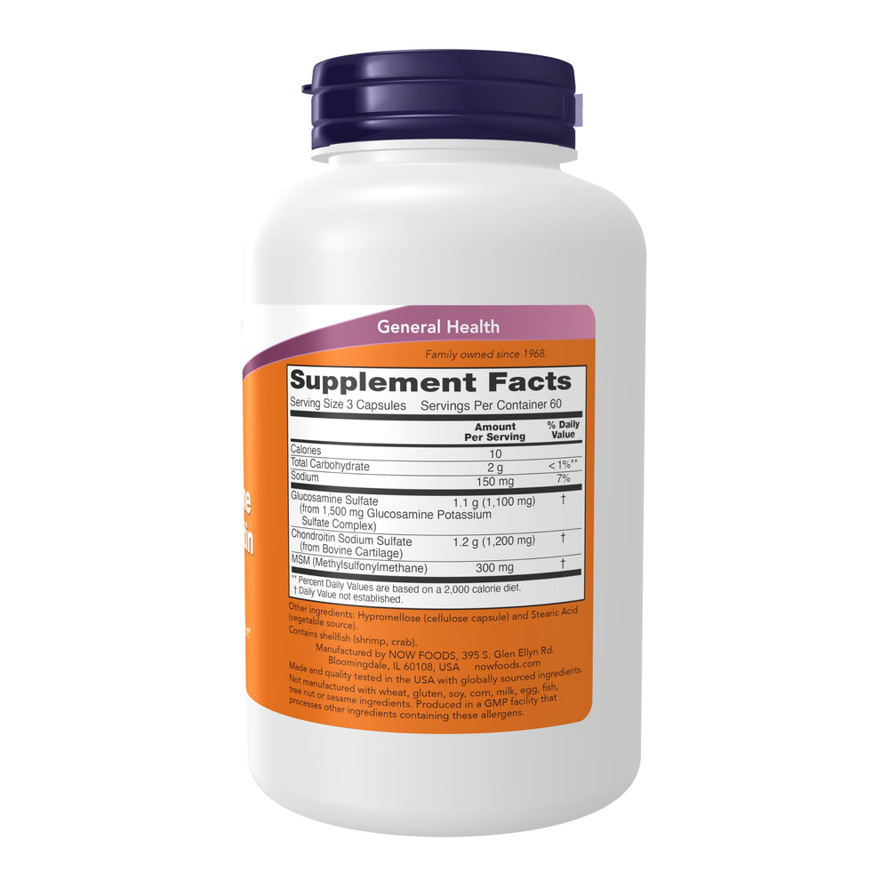 NOW Foods Glucosamine-Chondroitin-MSM capsules ready for daily use