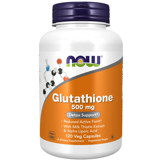 NOW Foods Glutathione 500 mg bottle front for daily antioxidant support