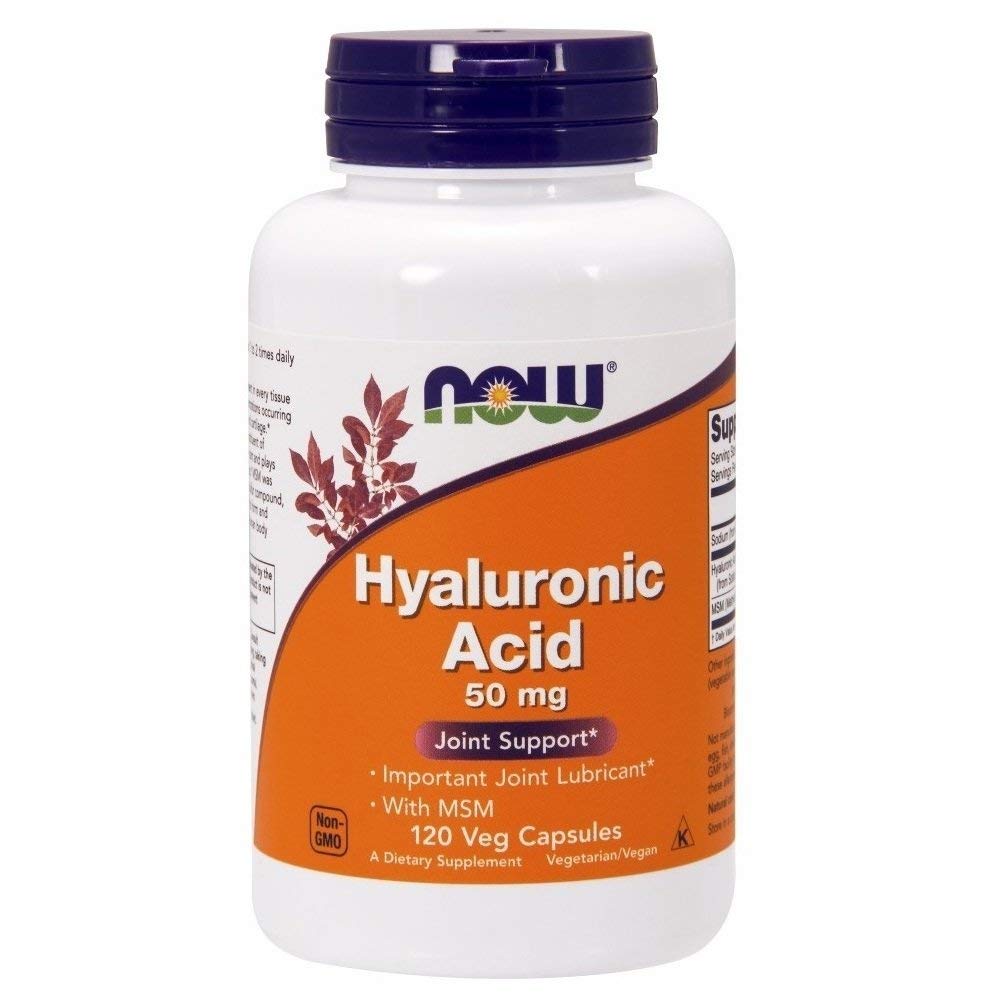 NOW Foods Hyaluronic Acid with MSM label close up for product details and transparency