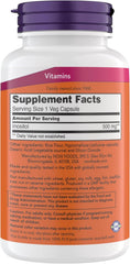 NOW Foods Inositol capsules provide 500 mg strength for daily support.