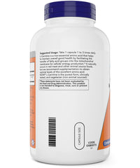 L-Carnitine 500 mg label highlights pure, non-GMO, vegetarian formula.