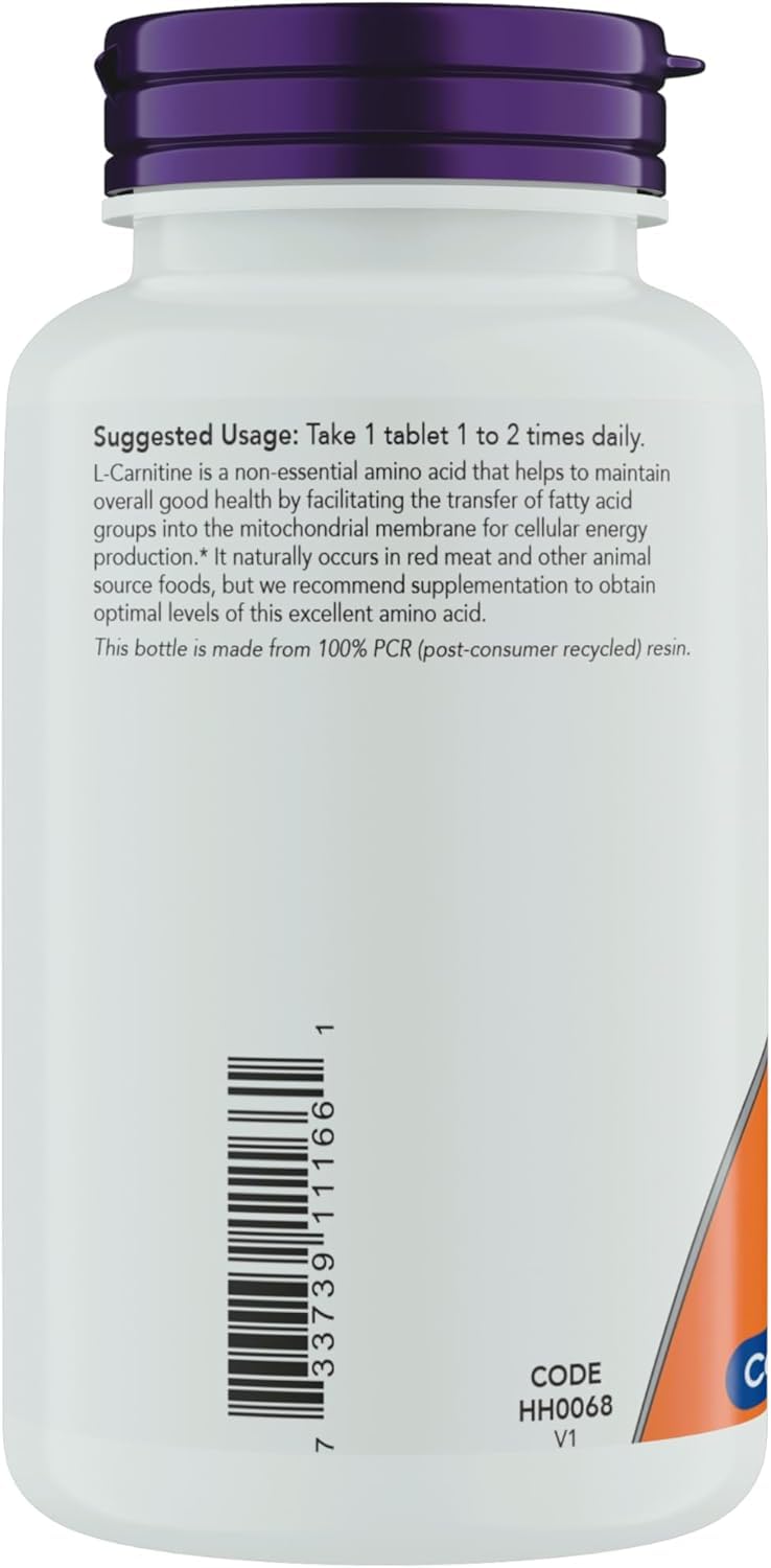 NOW Foods L-Carnitine label showcases Carnipure purity and quality.