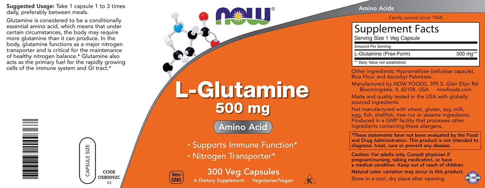 Two NOW Foods L-Glutamine bottles stacked for value and consistency.