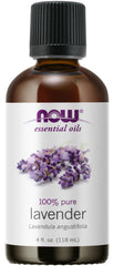 NOW Foods lavender oil 4 oz bottle for diffusion and skin care.