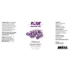NOW Foods Lavender Oil cap close-up showing purity