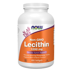 NOW Foods Lecithin 1200 mg softgels bottle supports brain and nerve function.