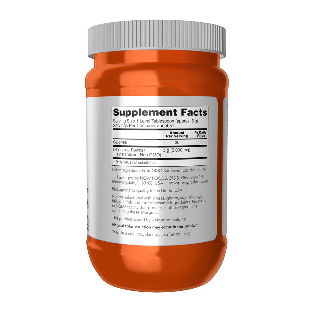 NOW Foods Leucine powder pour shows smooth blend in water