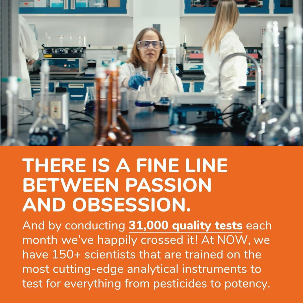 NOW Foods GMP quality seal indicating tested magnesium L-threonate product.