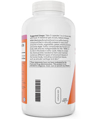 NOW Foods MSM 1000 mg capsules closeup with easy-to-swallow cap design