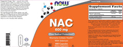 Now Foods NAC 600 mg packaging on shelf in a retail setting.