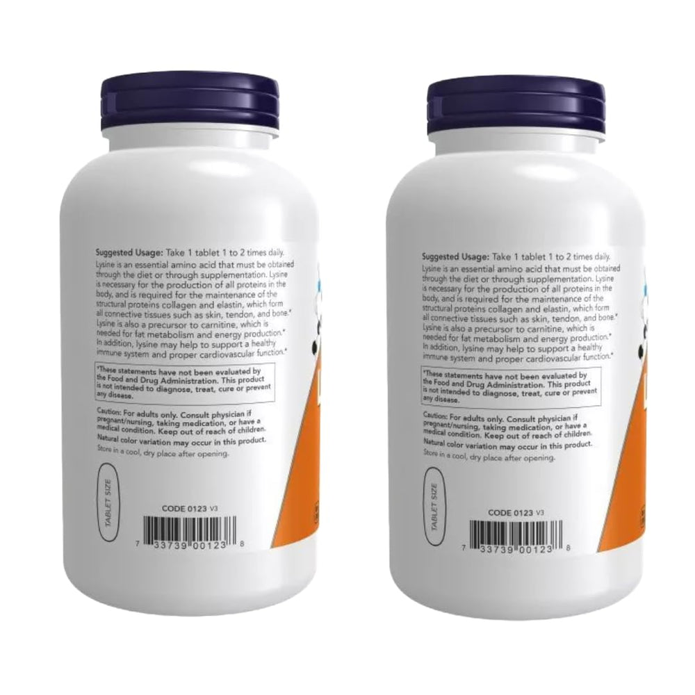 NOW Foods pack of 2 pill organizer with lysine supplements for daily use.