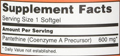 Serving size information for NOW Foods Pantethine 600 mg bottle