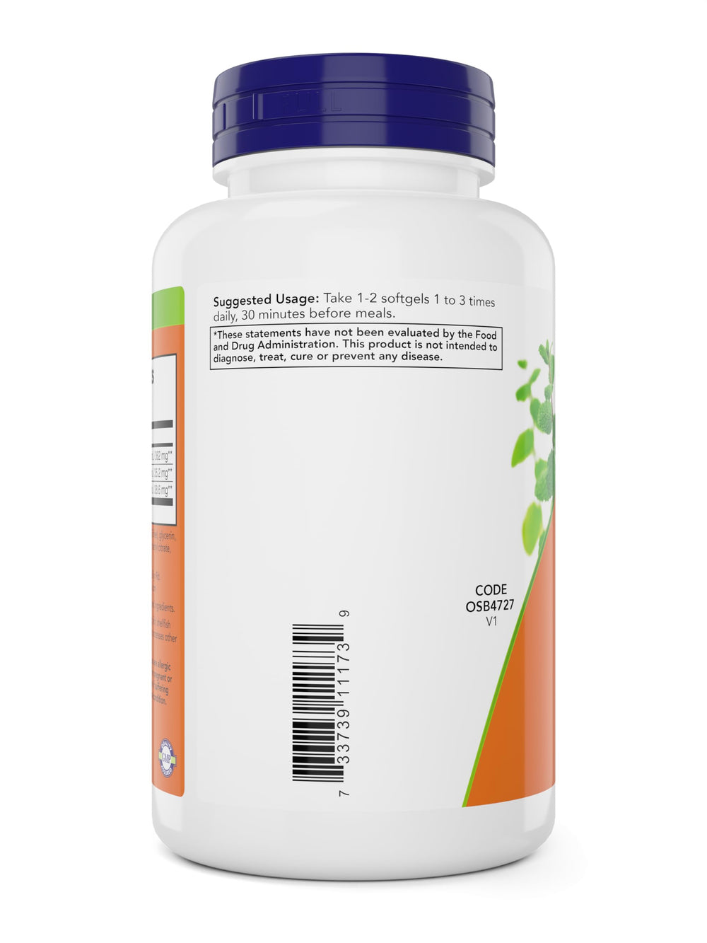 NOW Foods Peppermint Gels softgels closeup highlighting herbal ingredients and enteric coating designed for intestinal release.