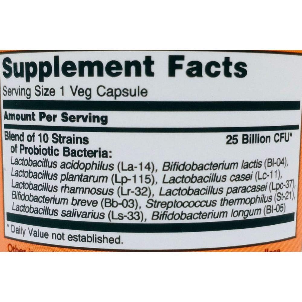 NOW Foods Probiotic-10 label close-up emphasizing 2-pack value.