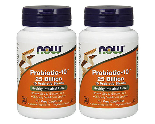 NOW Foods Probiotic-10 bottle for daily digestive support.