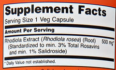 NOW Foods Rhodiola label detail highlighting GMP quality.